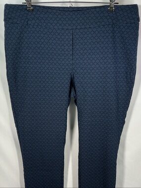 Erica Taylor Karen Navy Blue Printed Straight Leg Pants 1X Pull On Stretch